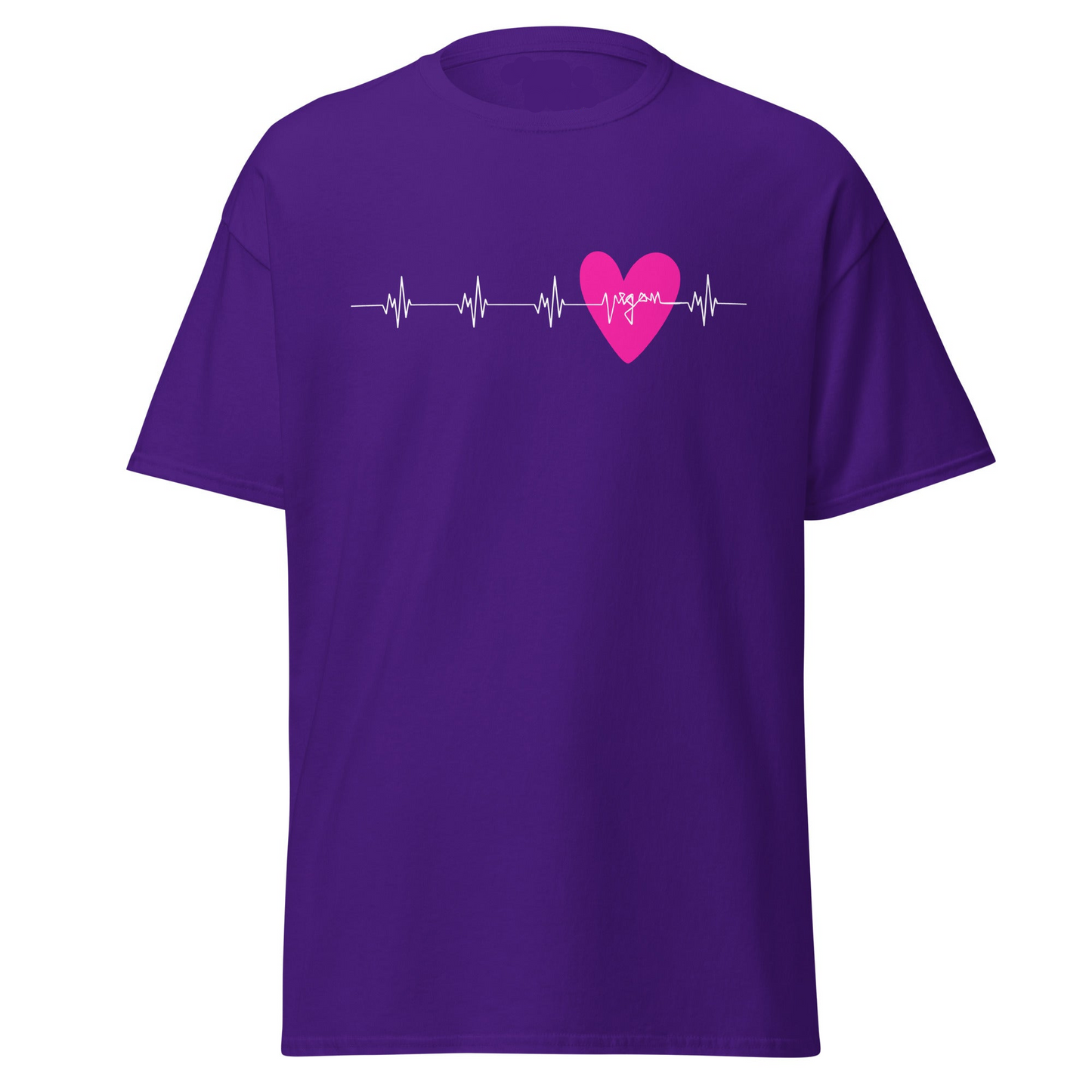 White Heart Rate, Heartbeat with "vegan" & Heart in Pink, Vegan T-Shirt, Unisex