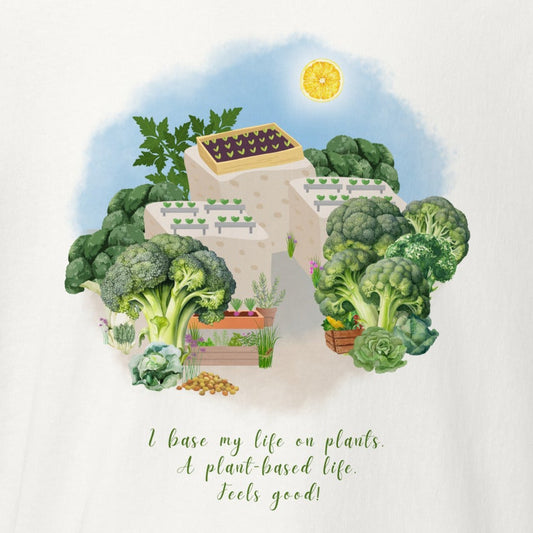 I base my life on plants, a plant-based life, Gemüse & Tofu, talliertes veganes Racerback-Tanktop