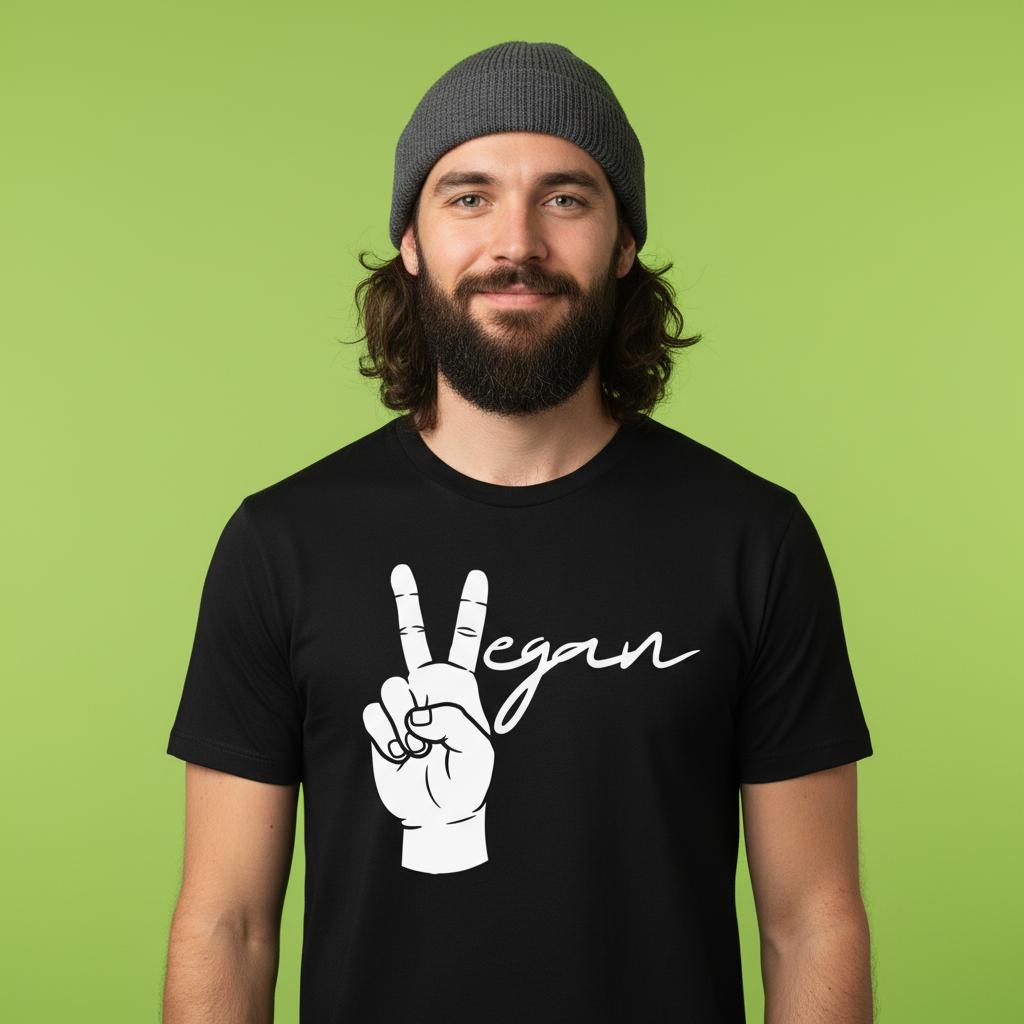 Vegan Peace / Victory Handzeichen, Statement-Shirt, veganes T-Shirt, Unisex