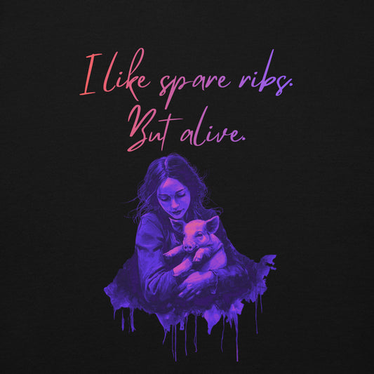 I like spare ribs. But alive. Schweine-Motiv gegen Fleisch, talliertes veganes Racerback-Tanktop