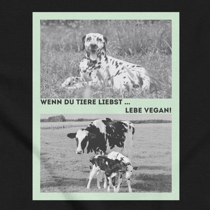 Dalmatian vs. Cow & Calves, vegan animal love statement, vegan T-shirt, unisex