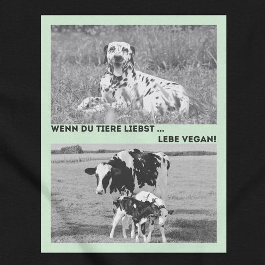 Dalmatian vs. Cow & Calves, vegan animal love statement, vegan T-shirt, unisex