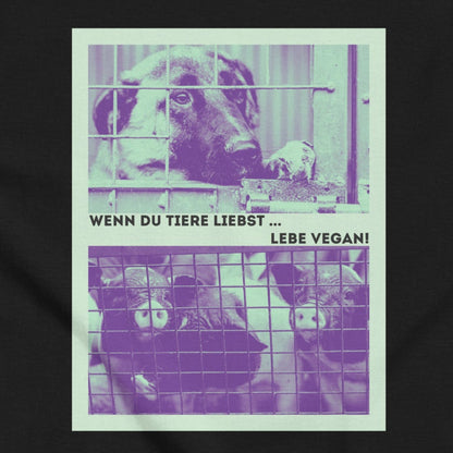 Hund vs. Schwein, vegane Tierliebe, veganer Hoodie, Kapuzenpullover, Unisex