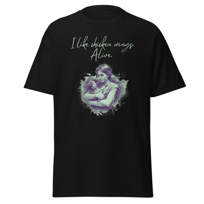 I like chicken wings. Alive. Hühner-Liebe, veganes T-Shirt, Unisex