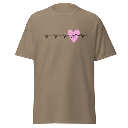 Heart Rate, Heartbeat with "vegan" & Heart in Pink, Vegan T-Shirt, Unisex