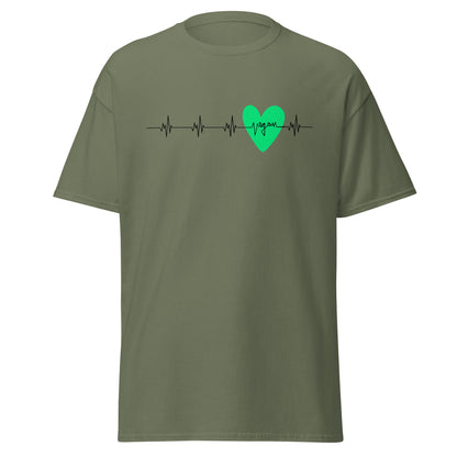 Heart Rate, Heartbeat with "vegan" & Heart in Green, Vegan T-Shirt, Unisex