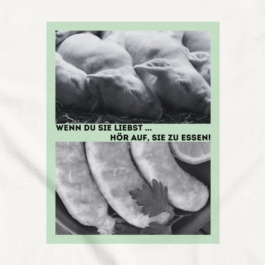 Ferkel vs. Würstchen, veganes Tierliebe Statement, veganes T-Shirt, Unisex