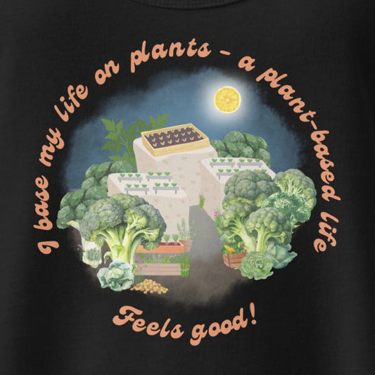 I base my life on plants, a plant-based life, Gemüse & Tofu, talliertes veganes Racerback-Tanktop